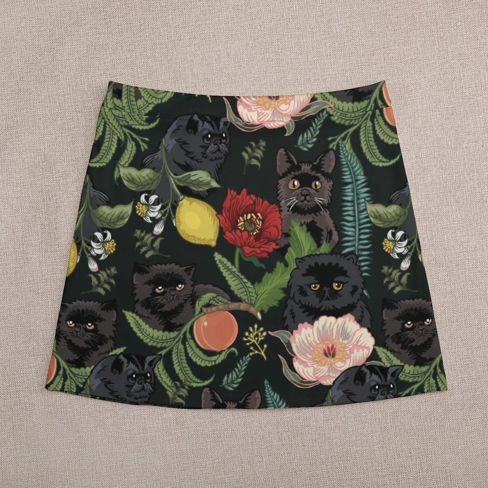 Botanical and Black Cats Mini Skirt womans clothing kawaii skirt