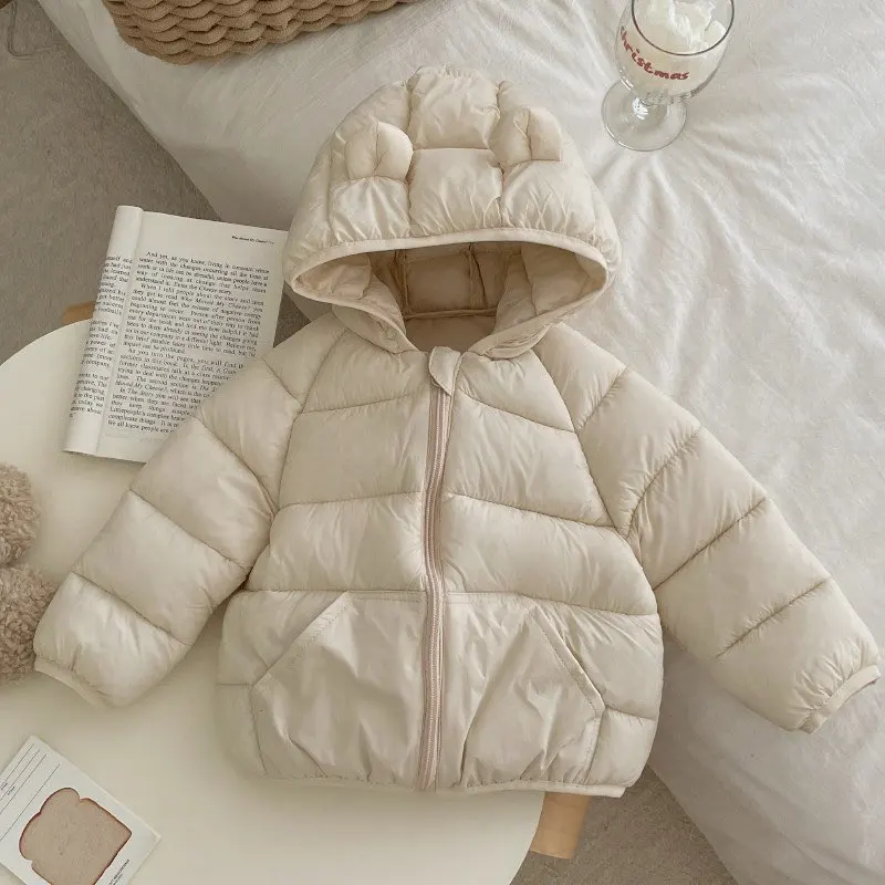 Children's Down Cotton Jacket Winter New Style Girls' and Boys' Hooded Lightweight Cotton Coat