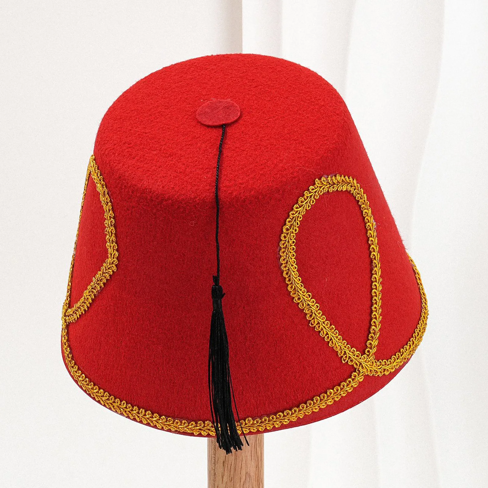 Turkish Hat Headwear with Gold Trim Breathable Tassels Tarboosh Fez Hat Moroccan Hat for Halloween Cosplay Costume Accessories view 4