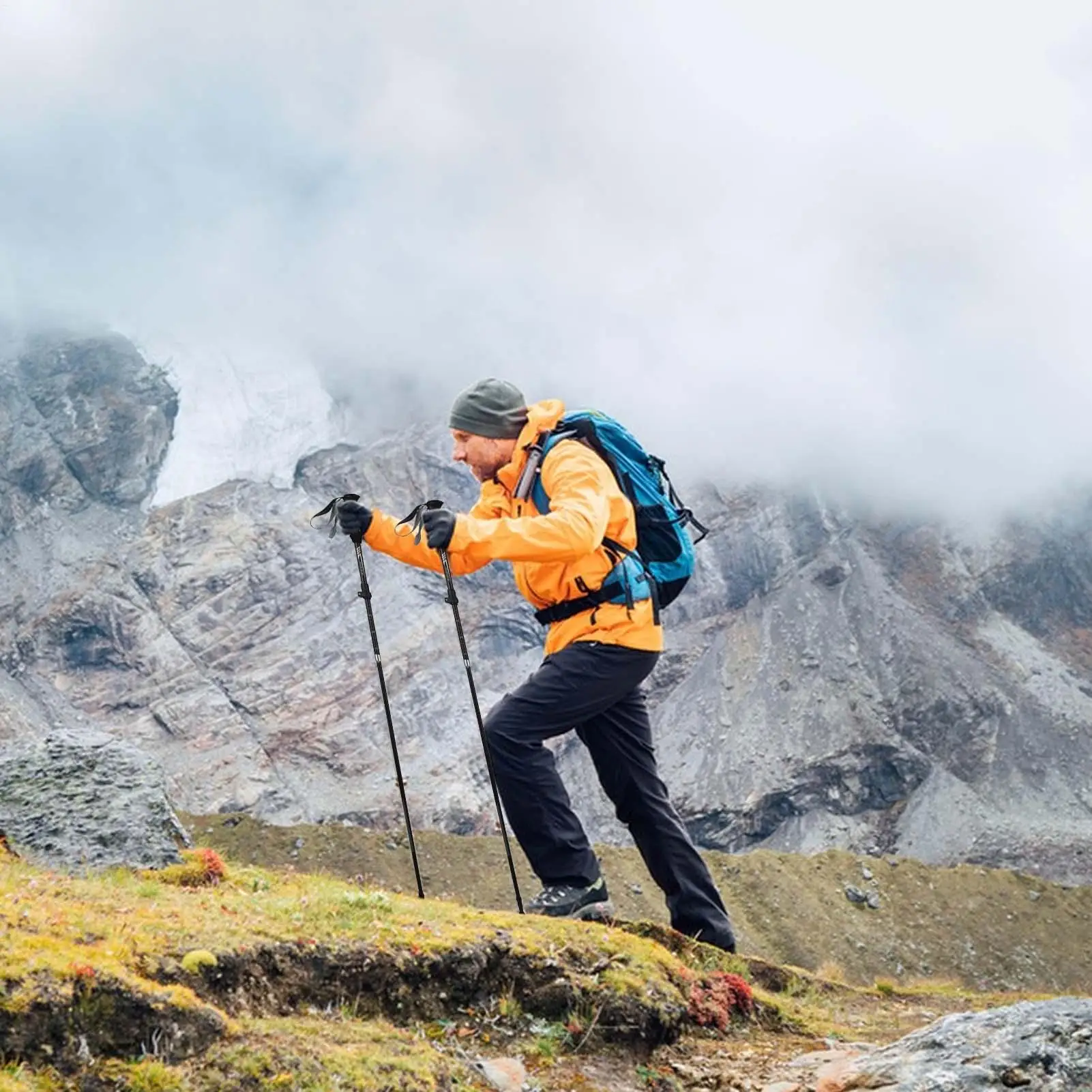 Conjunto de bastões de trekking ajustáveis, anti-choque, leve para caminhadas, caminhadas, camping e mochilão e suporte para idosos, homens e mulheres
