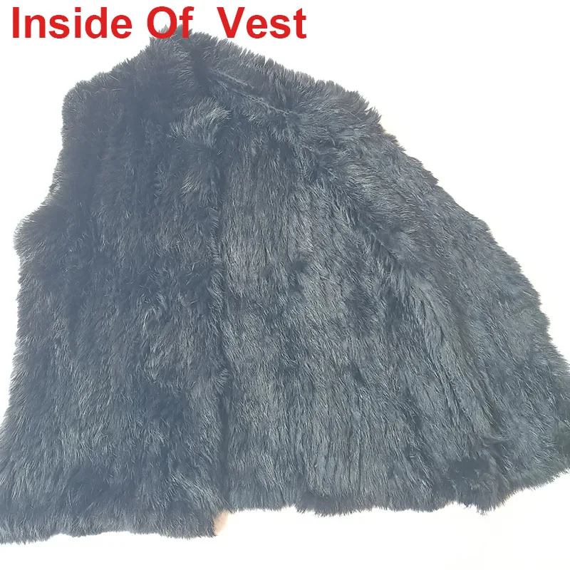 2023 Winter Black Knitted Real Rabbit Fur Vest Women Thick Fashion Sleeveless Warm Genuine Rabbit Fur Gilet