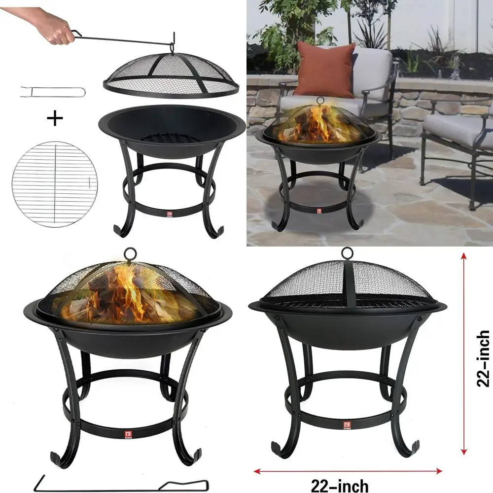 

Гриль для барбекю с сетчатой крышкой от искр и толкателем для углей