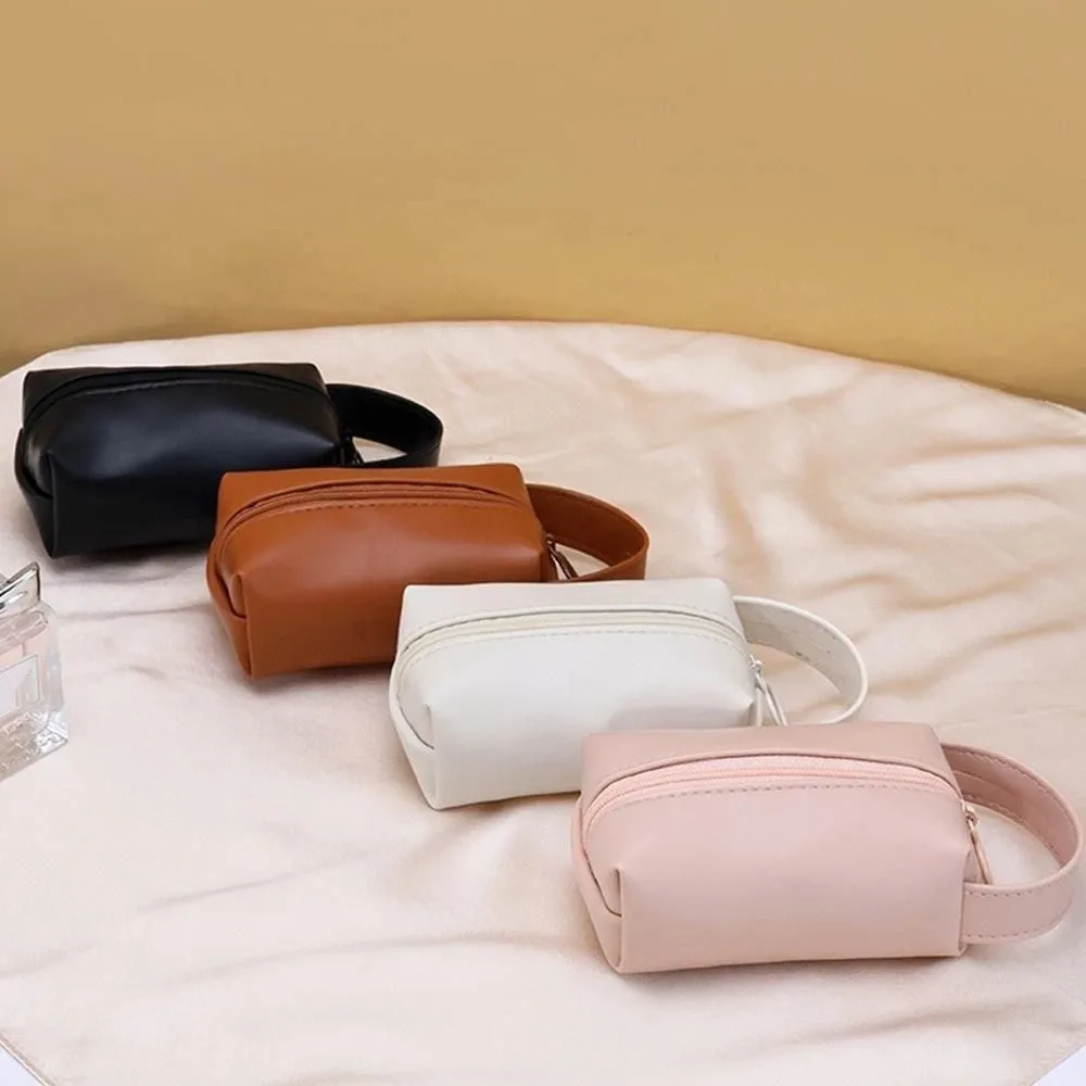 Small Data Cable Storage Mini Cosmetic Bag Handle Water-resistant PU Makeup Bag PU Leather Portable Travel Toiletry Bag Travel