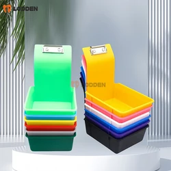 10pcs Dental Lab Work Pans with Metal Clip Holder Tools Colourful Plastic Storage Box Tray Dentistry Lab Sorting Organizing Box