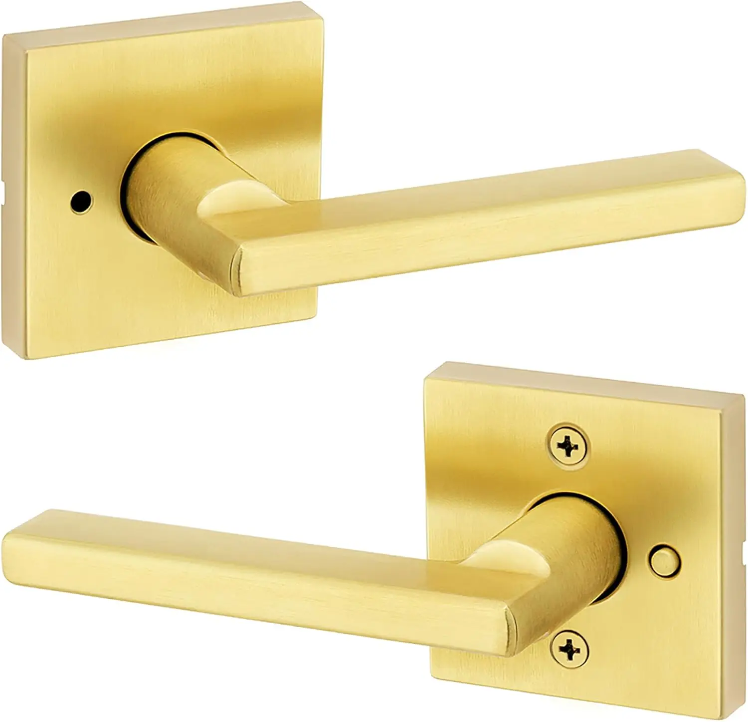 

Interior Privacy Door Handle with Lock, Push Button Locking Door Lever for Bathroom and Bedroom, Satin Brass Reversible Keyless