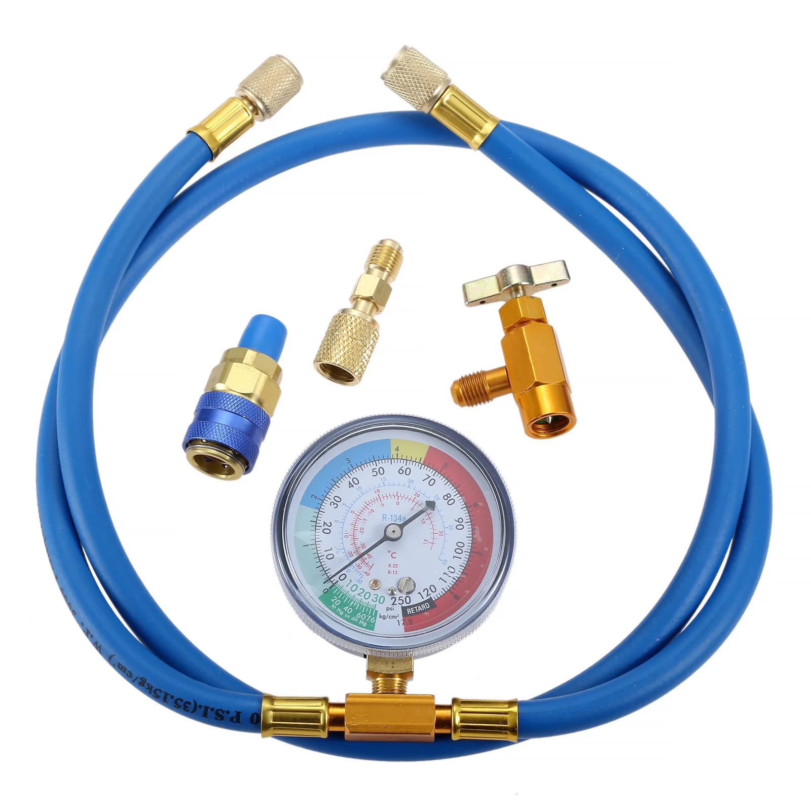 

R134A Recharge Hose Kit with Gauge, 59'' AC Refrigerant Recharging Hose w/1/2" Acme Female R134A Can Tap Refrigerant Dispenser