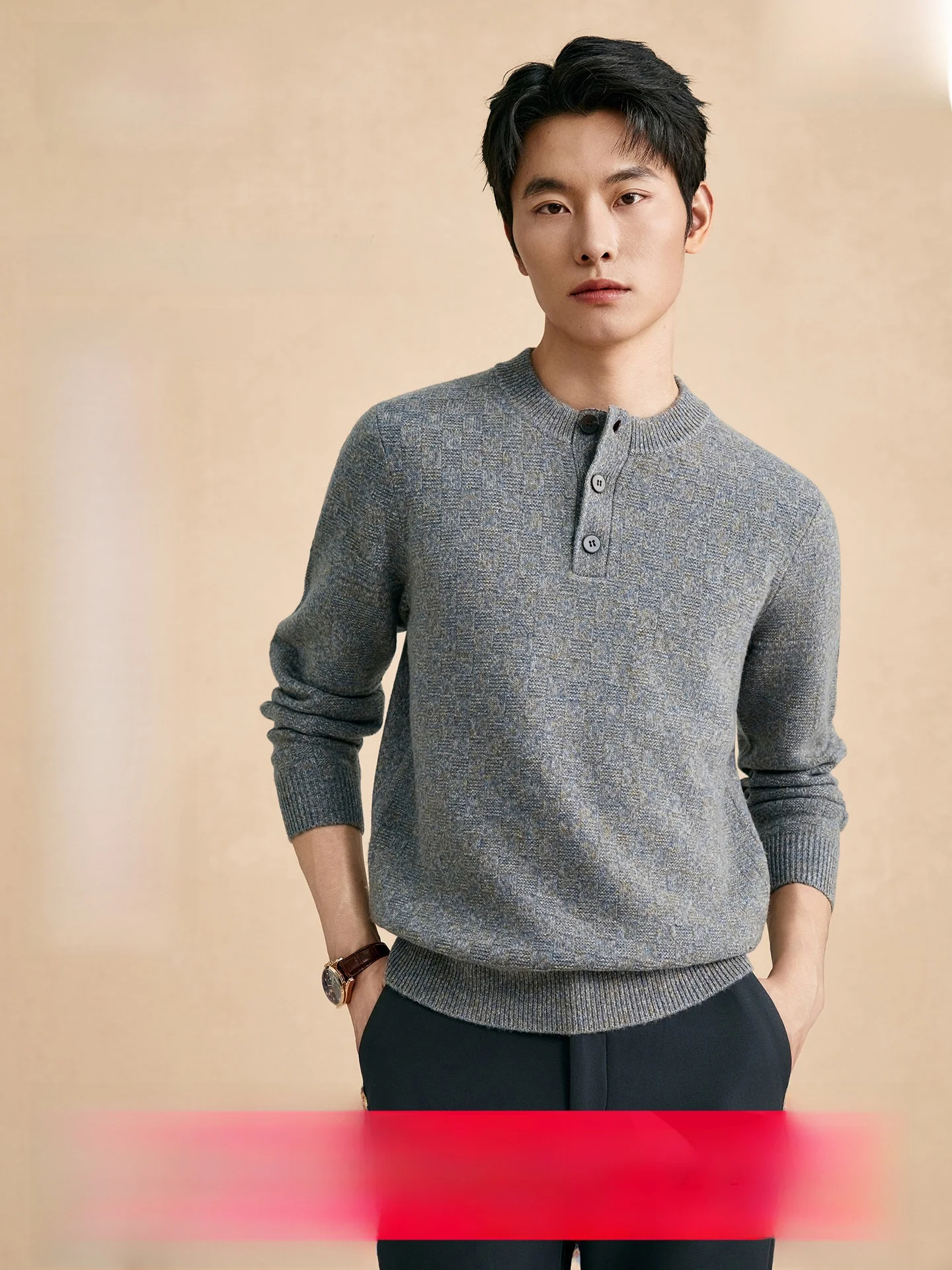 Men's Thickened Half-High Collar Knitted Sweater Fashionable Versatile Woolen Top Buttoned Knitwear for Autumn Winter