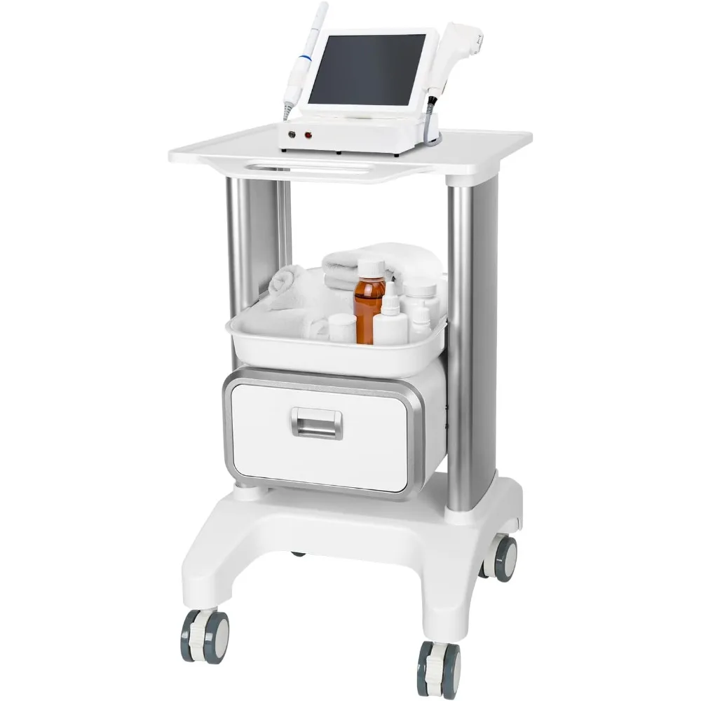 

Medical Trolley Cart Mobile Ultrasound Cart 130 LBS Load Professional Portable Storage Drawer with 4 Silent Wheels Tray