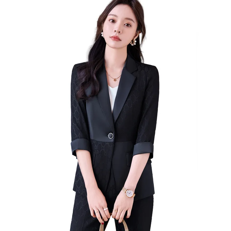 Pink Blazer for Women2024New Three-Quarter Sleeve Women's Suit High-End Professional Suit Women's Formal Workwear