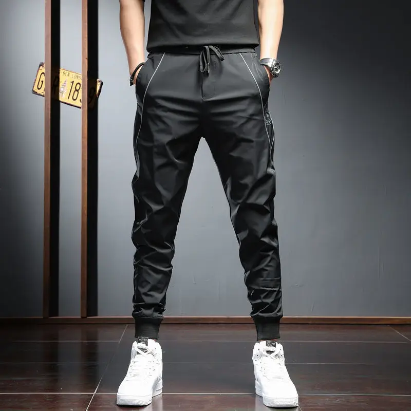 Casual Pants Man Summer Thin Ice Silk Quick Drying Classic Cotton Slim Fit Sale Long Wrinkle Baggy New In Wide Trousers for Men