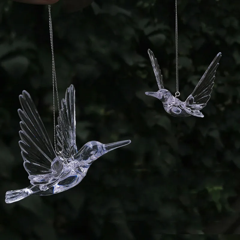 Set Of 4 Random Style Clear Acrylic Bird Pendants For Home Windows Outdoor Garden Holiday And Wedding Decorations