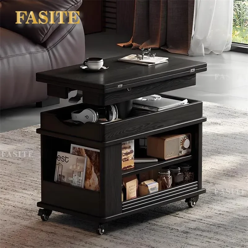 For Medieval Solid Wood Liftable Folding Sofa Side Table Large Small Apartment Living Room Household Side Cabinet Movable