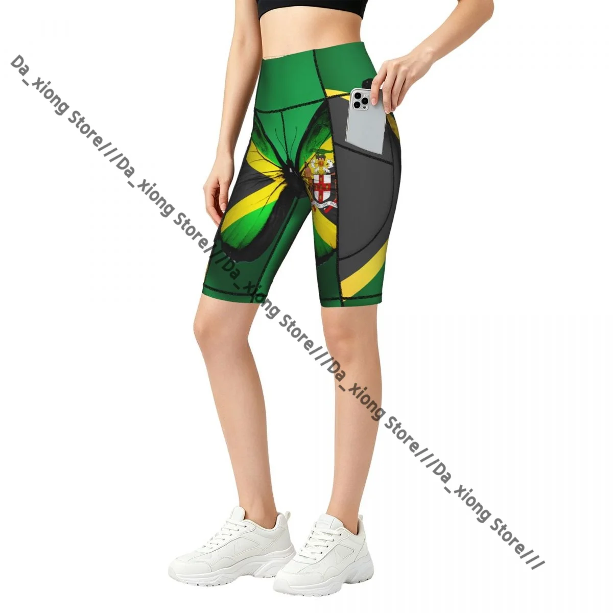 

Elastic Waist Yoga Shorts Jamaica Flag Butterfly Women Soft Athletic Training Casual Bottoms