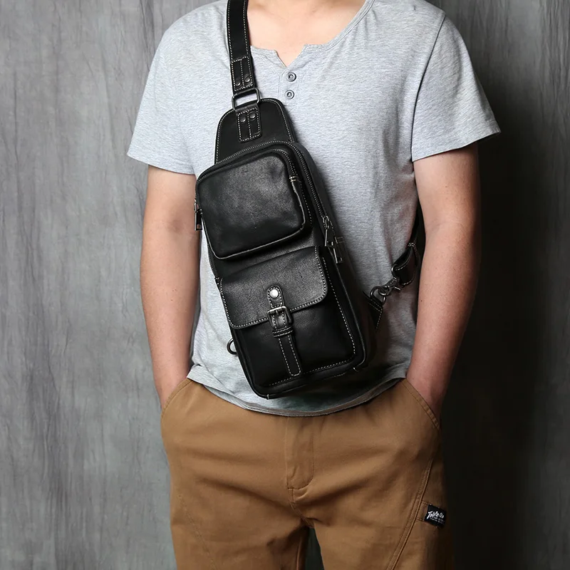 Neue Echtes Leder männer Brust Tasche Handgemachte Top Schicht Rindsleder Umhängetasche Große Kapazität Schulter Tasche Trendy männer tasche NZPJ – Detail 4