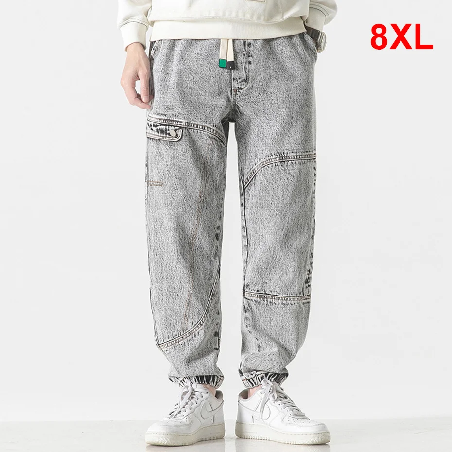 

Vintage Denim Pants Men Elastic Waist Jeans Pants Plus Size 8XL Fashion Jogger Pants Jeans Male Ankle Length Jeans Big Size 8XL