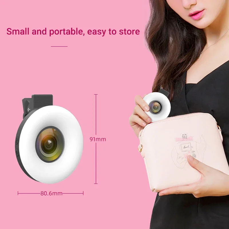 الهاتف المحمول ملء الضوء 15X عدسة ماكرو المحمولة Selfie LED حلقة ضوء فلاش الهاتف Selfie مصباح العالمي حلقة كليب الضوء