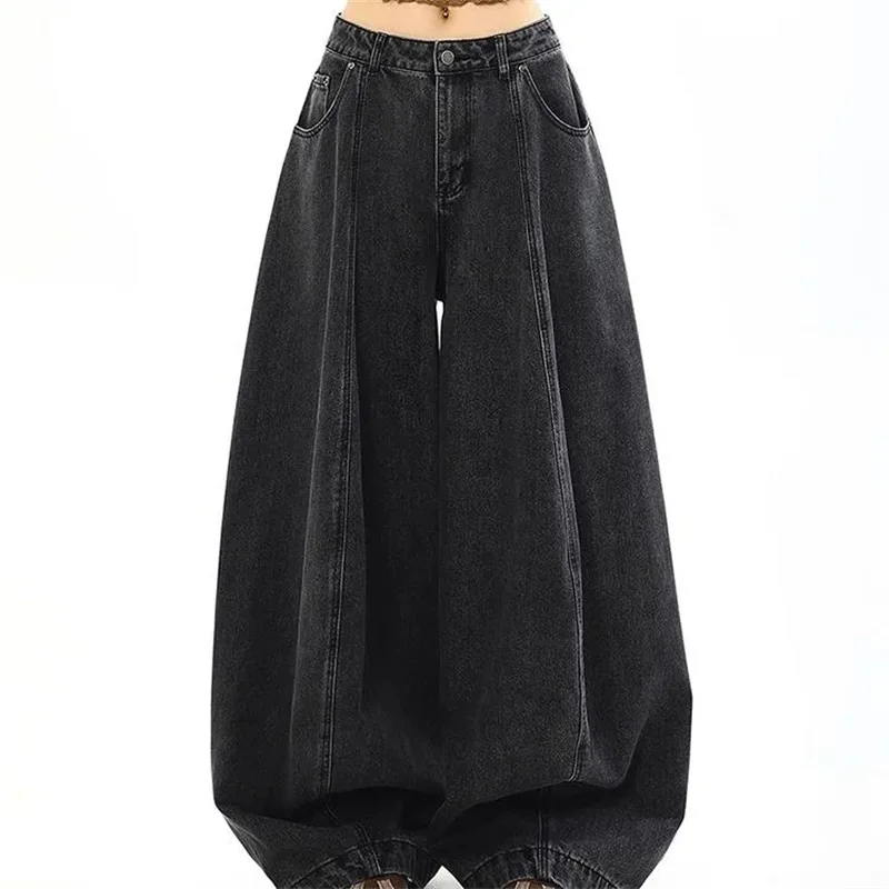 Women Straight Leg Floor Length Jeans Autumn Femme High Waist Casual Denim Pantalons Retro Ladies Loose Wide-leg Cowboy Trousers
