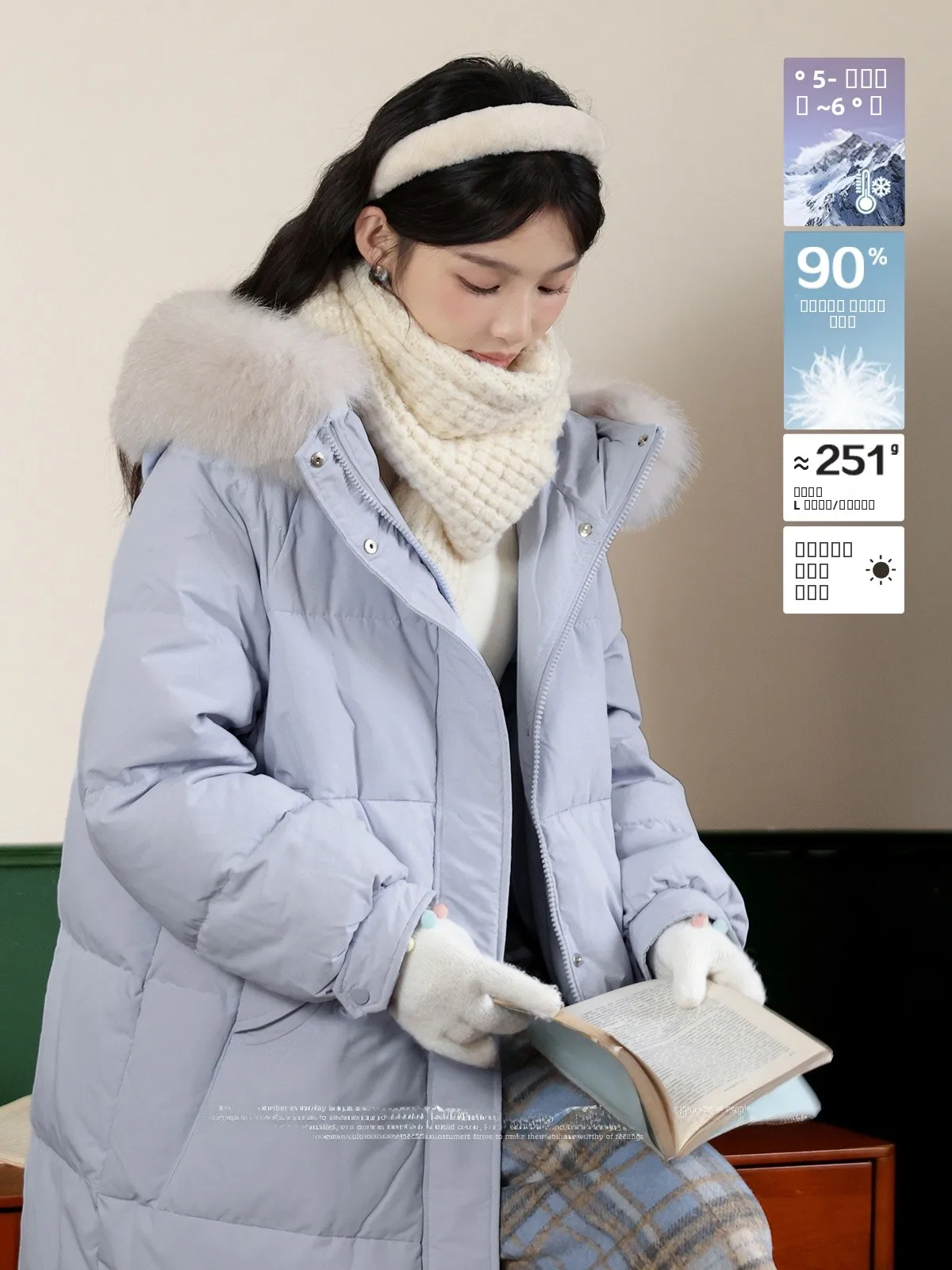 

South Deer Winter Coat 2025 Women's Hooded down Jaet Mid-Length 90 White Du down Fur Collar Casual Sle Zipper Closure