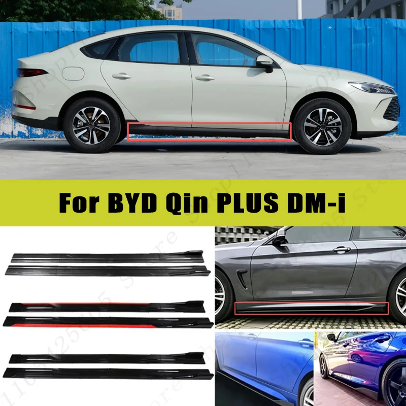 For BYD Qin PLUS DM-i Racing Sport Side Skirts 2.0/2.2M 86.6" ABS Splitters Extended Lip Body Kit Bumper Modified Parts 8Pcs