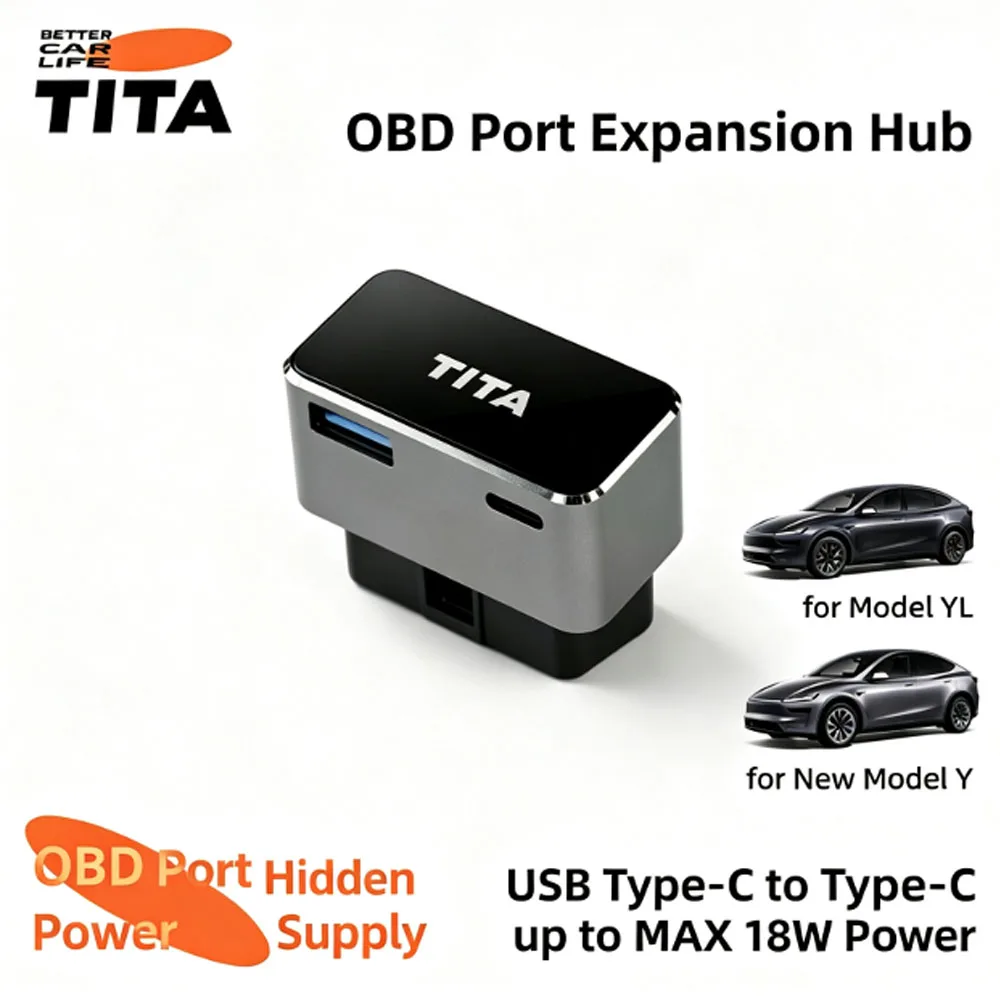 18W OBD Hidden Power Expansion Hub USB‑A Type‑C Dual Port Fast Charging Adapter for Model 3 for New Model 3 for Model Y