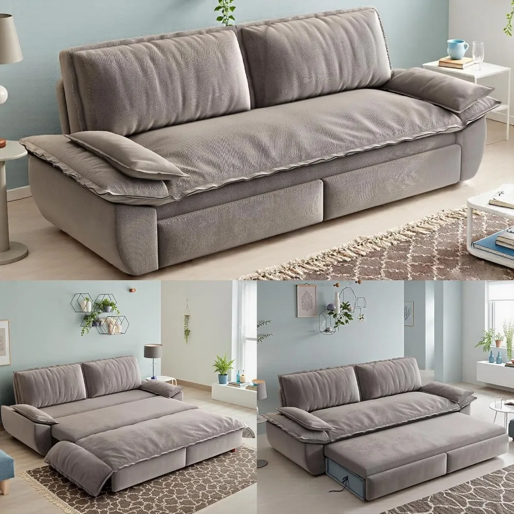 73.2- Convertible Sleeper Sofa Bed, 3-in-1 Pull-Out Futon Loveseat, Velvet Futon Couch with 2 Soft Pillows