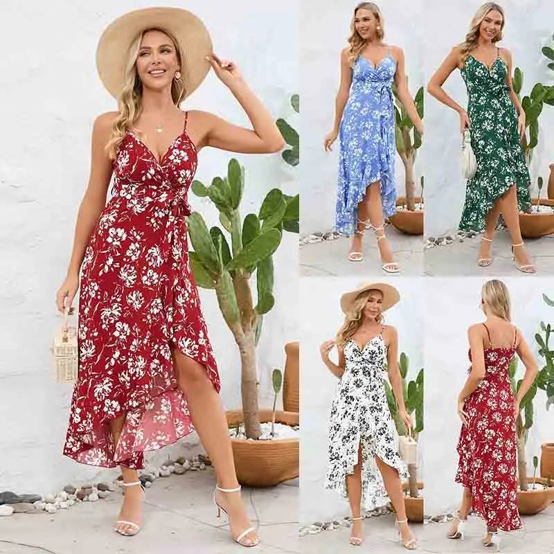 

Summer Sleeveless Dress For Women Fashion Print Casual Bohemia Style Vacation Sundress Women's Sexy V Neck Dresses Beach Style