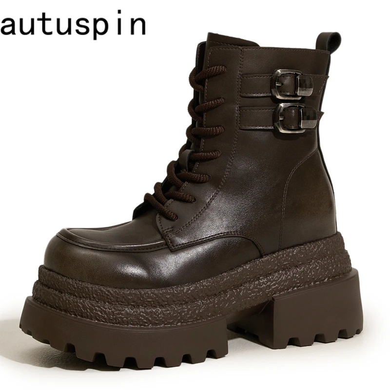 

AUTUSPIN/женские ботильоны на высоком каблуке 9 см, зима-осень, мотоциклетные ботильоны из микрофибры в стиле ретро, женская обувь в стиле панк-рок