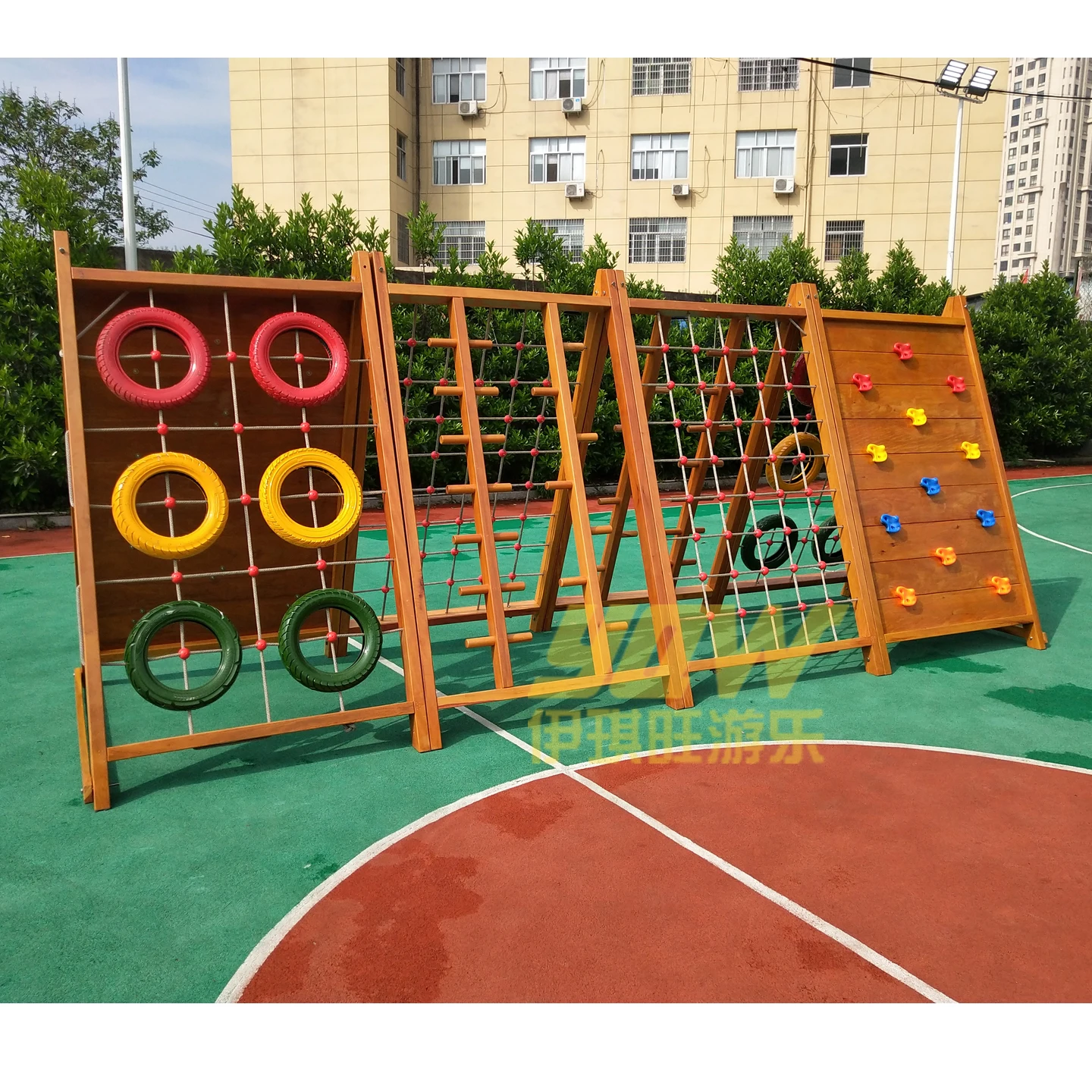 

Sensory Integration Trainer Huanghuali Kindergarten Children's Wooden Eight-sided Climbing Frame Outdoor Swinging Bridge