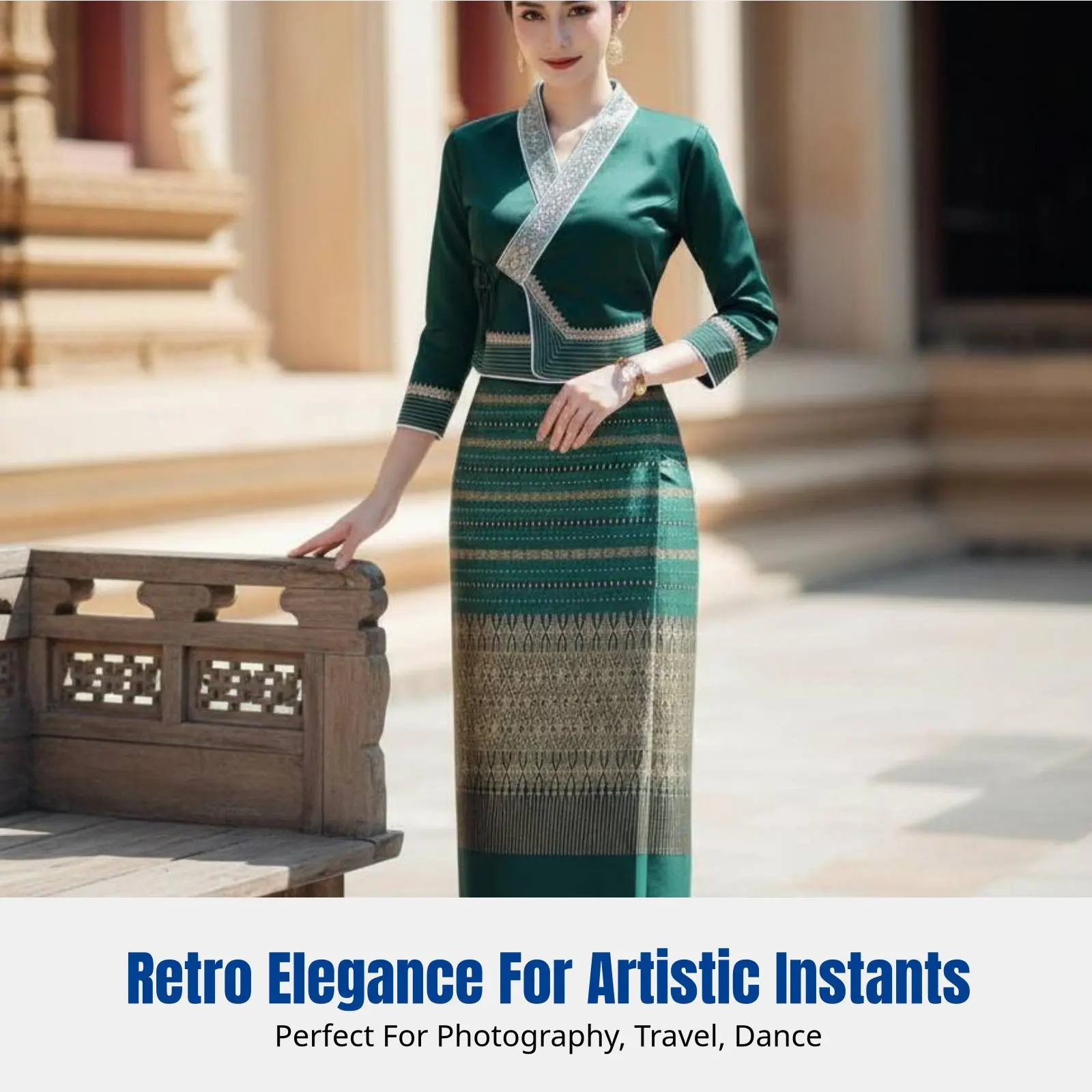 

Thai Dai Brocade Dress Set, Embroidered Skirt, Artistic Photography, Dance Costume for Women