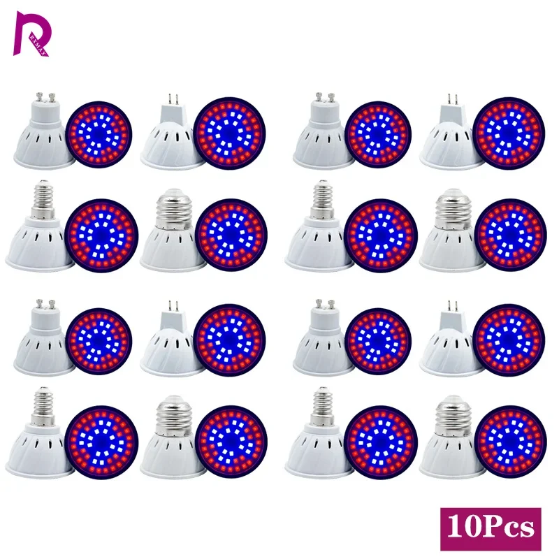 10Pcs/Lot Phyto Lamp Full Spectrum LED Grow Bulb E27 E14 MR16 GU10 Plant Light 220V Fitolampy for Indoor Seedlings Flowers Tent