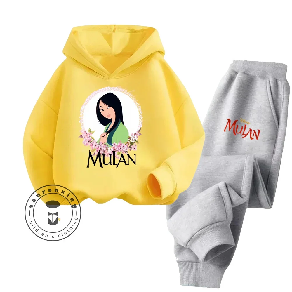 2024 Hot Children\'s Mulan Themed Fashion Wear with Comfy Loose Fit Sweatshirts Solid Colors New Casual Cute Hoodie Tracksuit