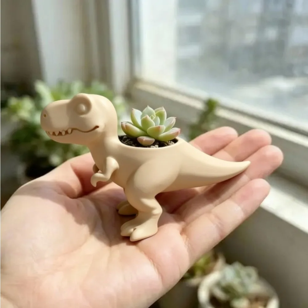 Animal Figurine 3D Printed Dinosaur Flowerpot Desktop Decor Ornaments Small Storage Funny Flower Pot Balcony Flower Pots =
