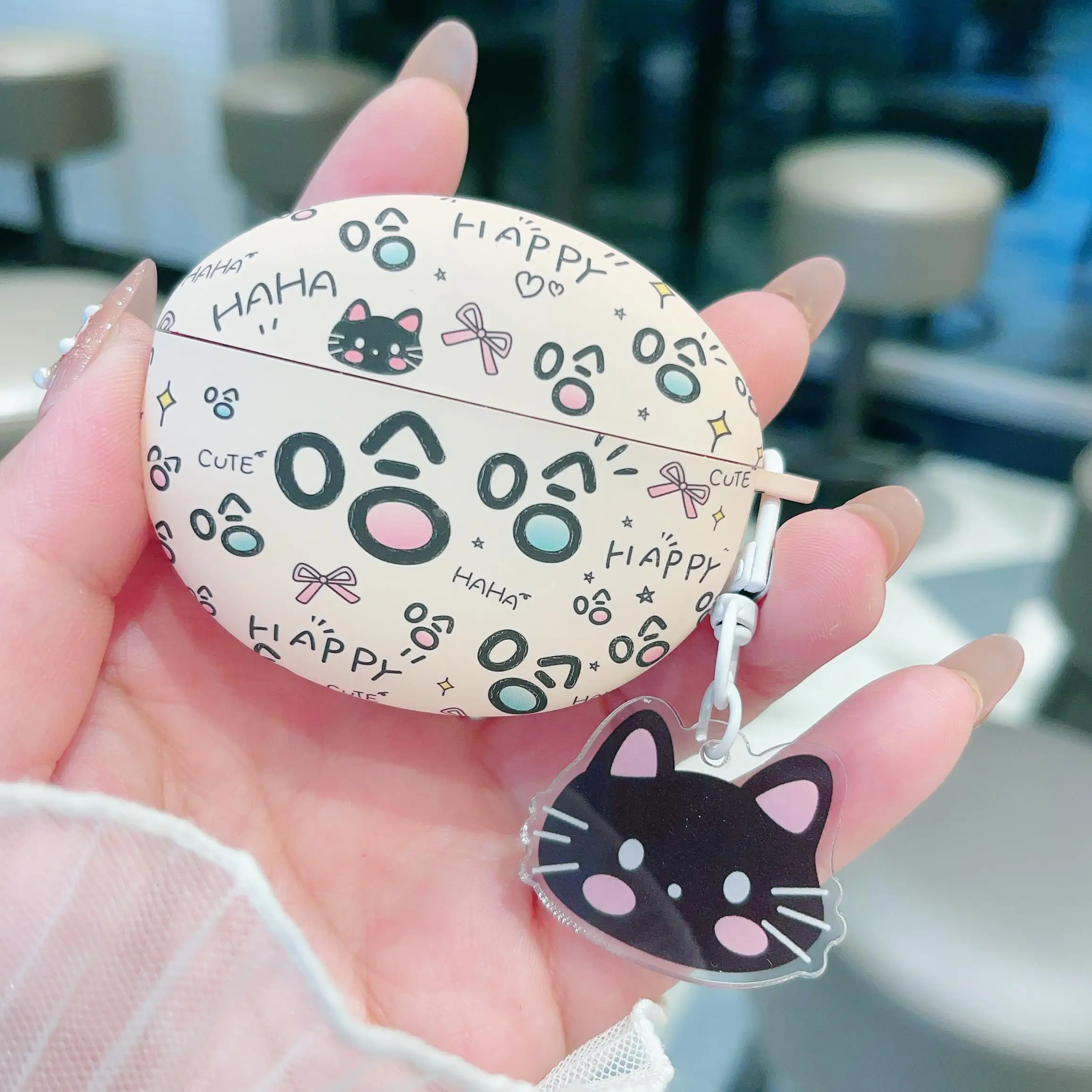For OPPO Enco Free4 Danza Edition Case Cute Cartoon Cat Color Earbuds Earphones Enco Free 4 Protective Cover With Hook Keychain