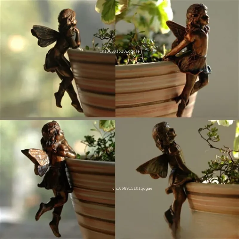 Angel Girl Hanging Cup Resin Decoration Fairy Combination Flower Basket Edge Decoration Garden Design Fairy Pot Huggers