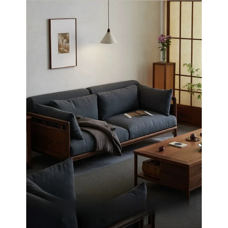 New Chinese black walnut solid wood mahogany sofa combination three people