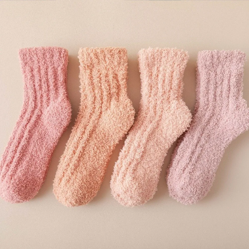 1/4 Pairs لينة الشتاء المرجان المخملية الجوارب بلون سميكة جوارب قطنية دافئة رقيق جوارب يمكن السير بها على الأرض الرجال