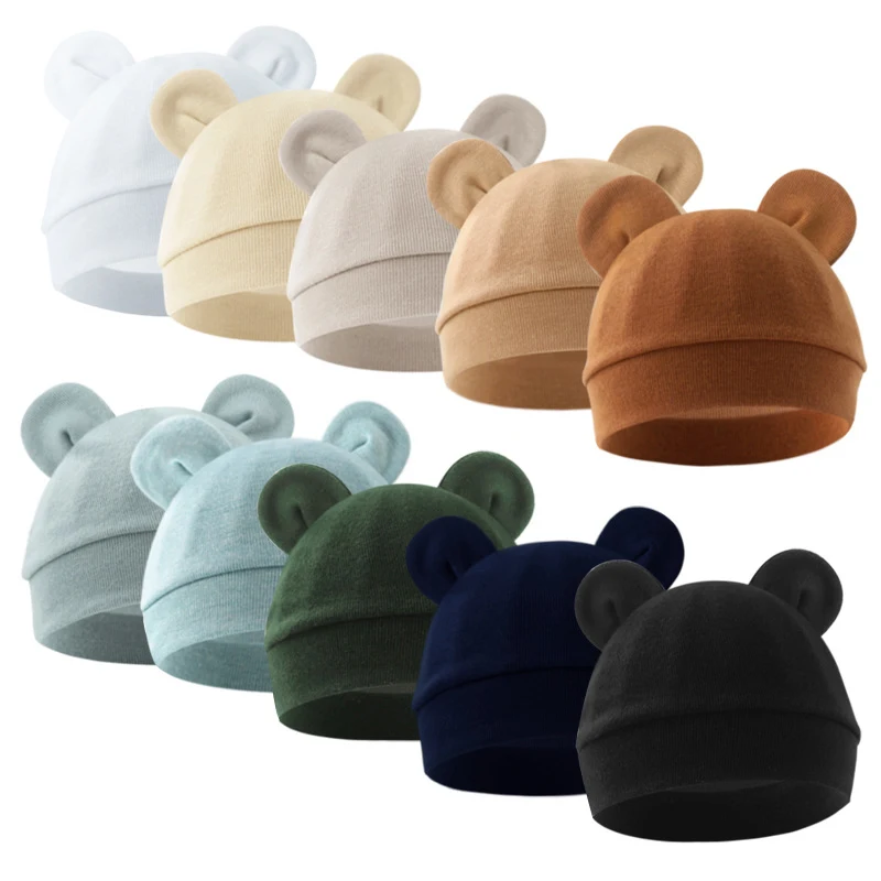 

Accessories Newborn Comfortable Baby Hat Solid Color Cute Ear Shape Cotton Cap Infant Bonnet Baby Photography Props Beanie