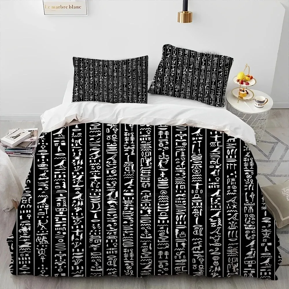 Egyptian Mythology Pharaoh Hieroglyphics Bedding Set Duvet Cover Bed Set Quilt Cover Pillowcase Comforter king Queen Size