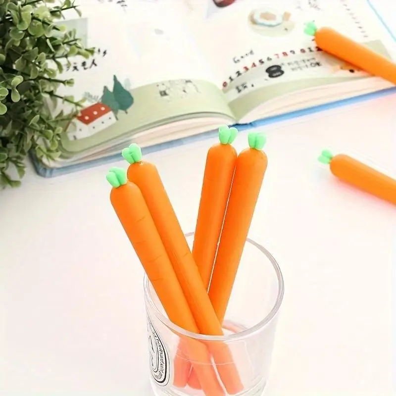 5Pcs Simulated Carrot Gel Pens, Creative and Fresh Student Stationery, Black Ink, Suitable for Various Occasions