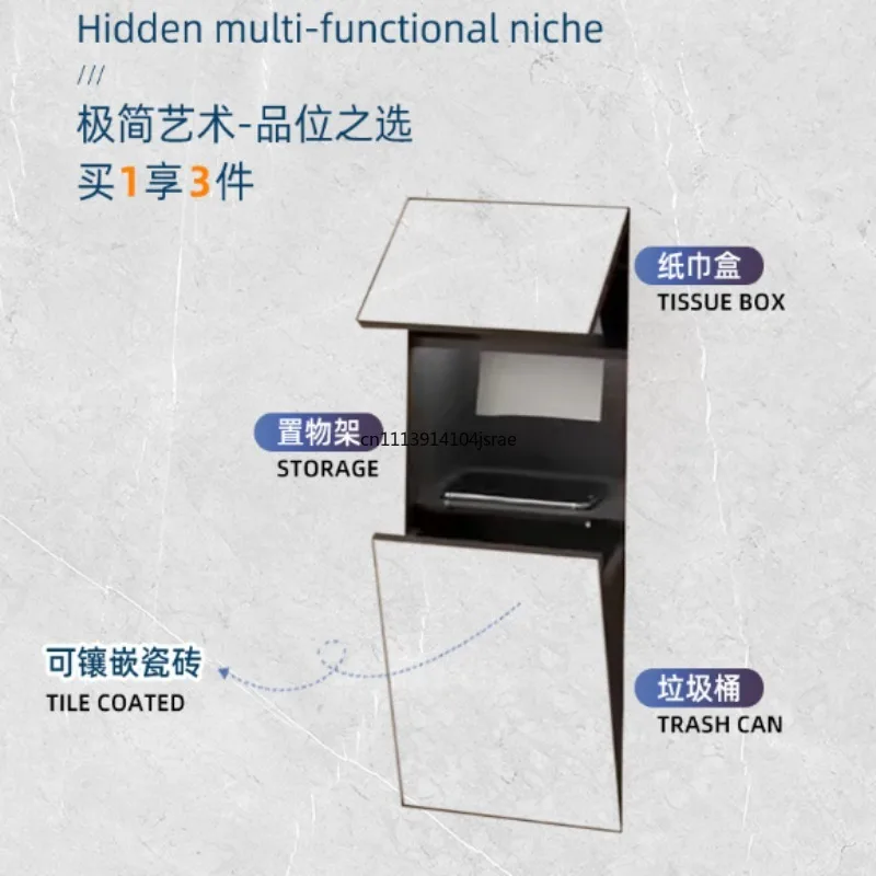 Stainless Steel Recessed Bathroom Niche, Built‑in Waste Chute with Tissue Box Holder & Toilet Brush Storage