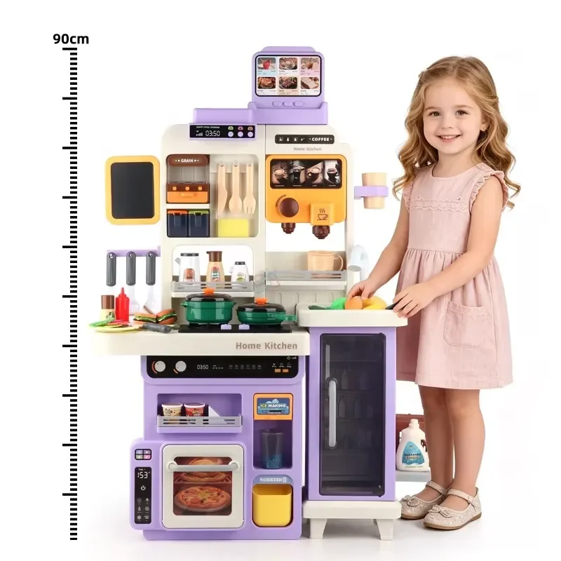 90cm Large Pretend Play Kitchen Set for Kids with Lights Sounds Sink Toy Food Accessories Educational Role Play Gift view 2