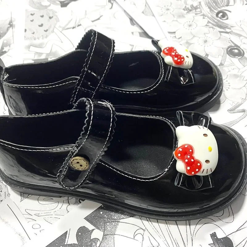 Kawaii Sanrio Kuromi  Hello Kitty Handmade Cute Womens Shoes Japanese Lolita Jk Uniform Leather Shoes Women Shoes Lolita Shoes