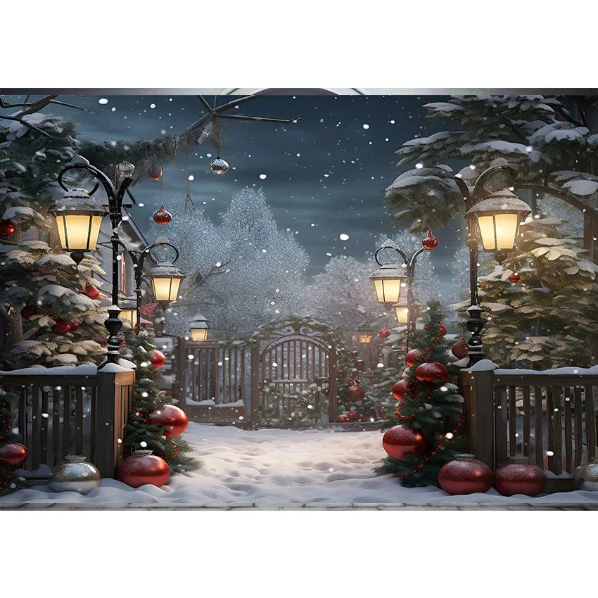 Mehofond Christmas Room Backdrop Outdoor Snow Candy Shop Xmas Forest Trees Children Portrait Photography Family Photo Background