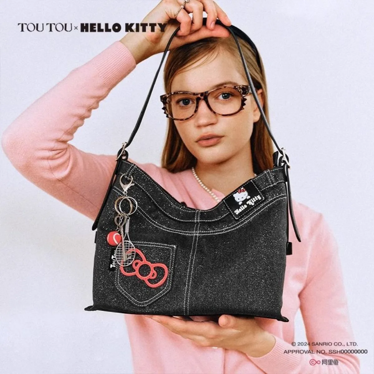 Hello Kitty Shoulder Bag Miniso Cartoon Cowboy Bow Y2k Underarm Bag Cute Fashion Casual Versatile Shoulder Cross Bag Gifts