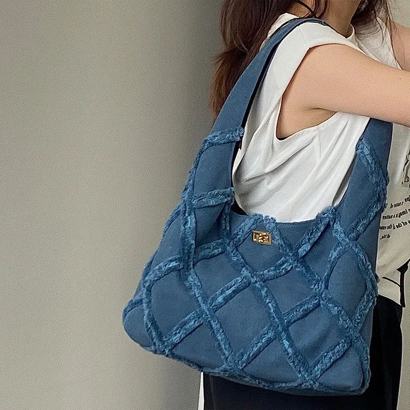 Quaste Denim Tasche Marke Leinwand Tasche Frauen tasche große Kapazität lässige Schulter Handtasche Einkaufstasche Aufbewahrung tasche Wildleder