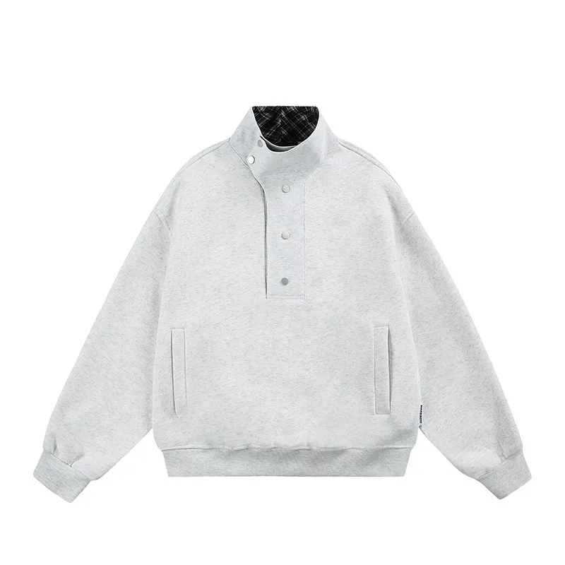 

Spring 2026 High Ne Long Sve Sweatirt ex Loose ort Sle American Retro Plaid Two-Tone Hooded Pullover Jaet