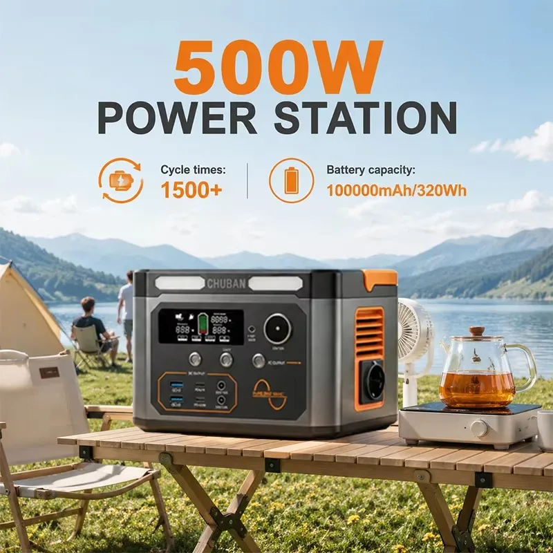 【Professional】Portable Power Station 500W Pure Sine Wave Emergency Solar Generator For Home Camping Outdoor EU Plug