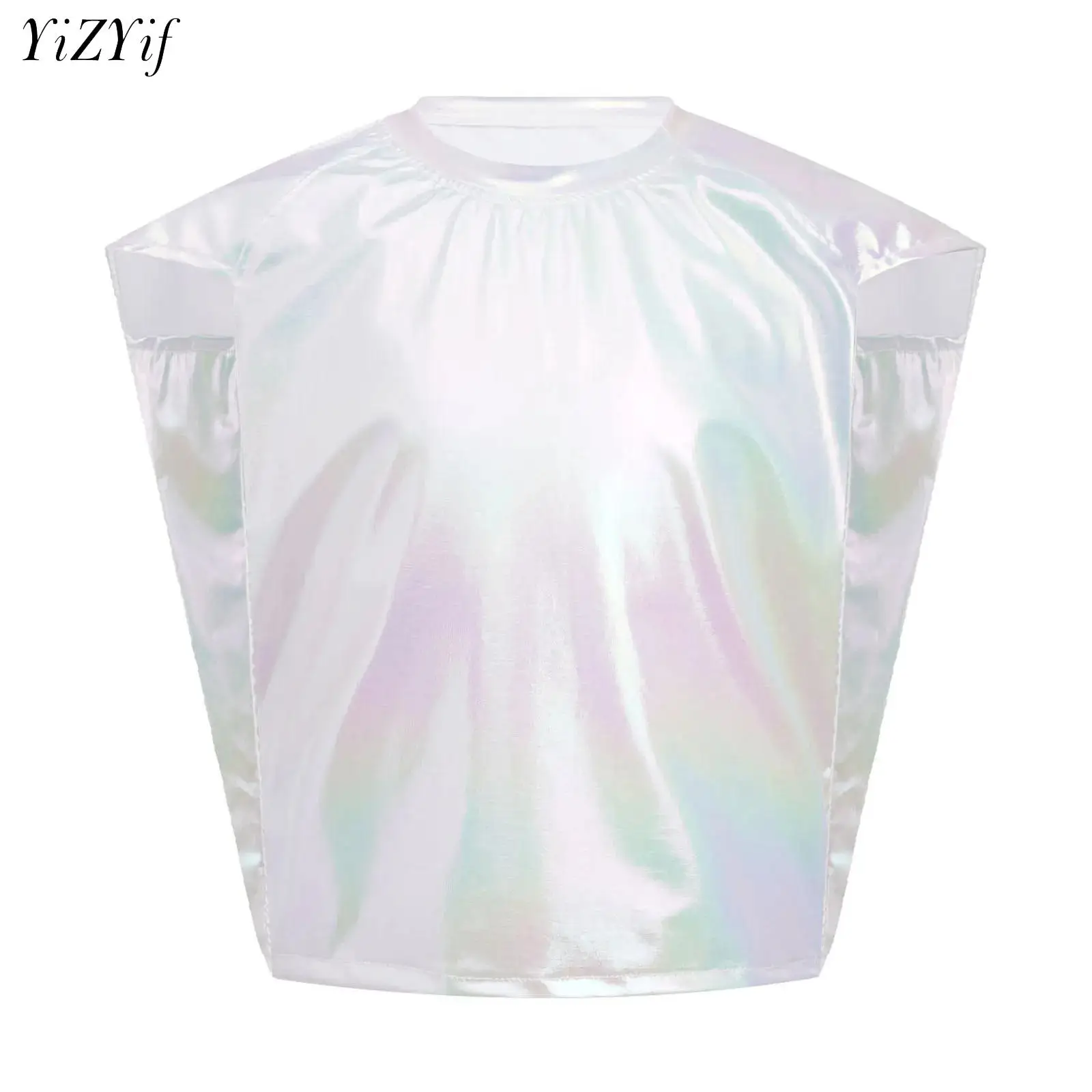 

Kids Boys Girls Shiny T-Shirt Dance Costumes Cap Sleeve Metallic Hip-hop Jazz Dance Shirt Stage Performance Street Dance Wear