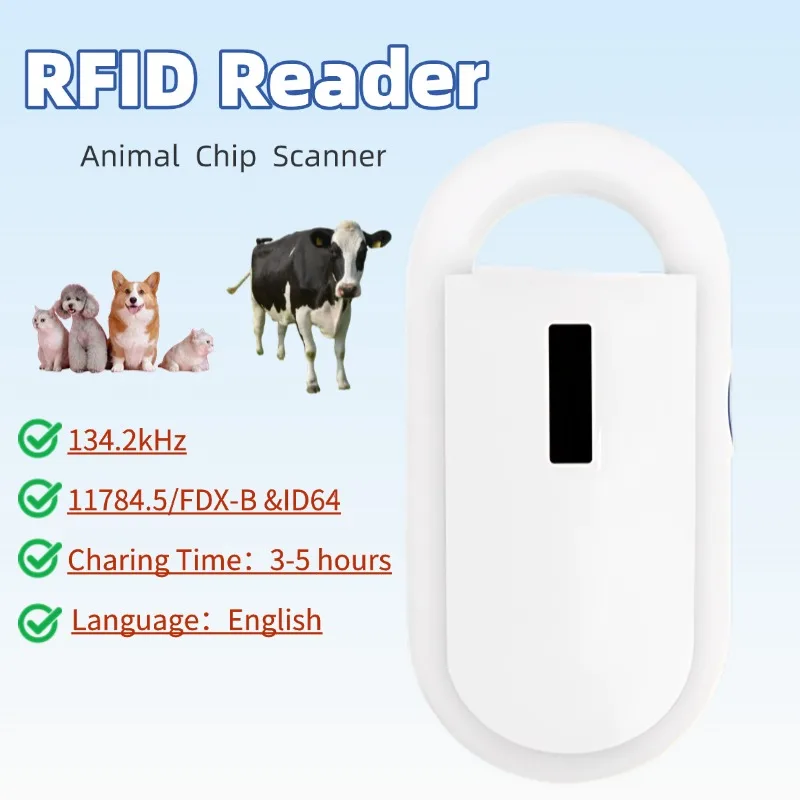 

New Rechargeable 134.2KHz Animal Microchip RFID Reader Handheld Digital ID Pet Chip Scanner for Dog Cat Management