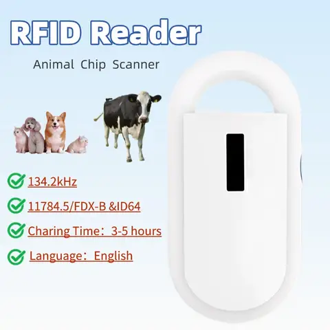 New Rechargeable 134.2KHz Animal Microchip RFID Reader Handheld Digital ID Pet Chip Scanner for Dog Cat Management
